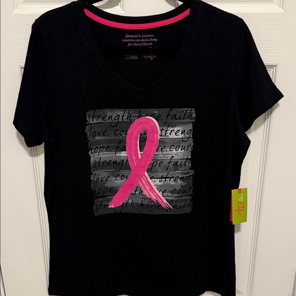 Made for Life Black and Pink Women's Breast Cancer Awareness Tee Sz L